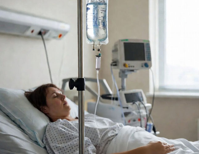 Пациент под детоксикационной капельницей